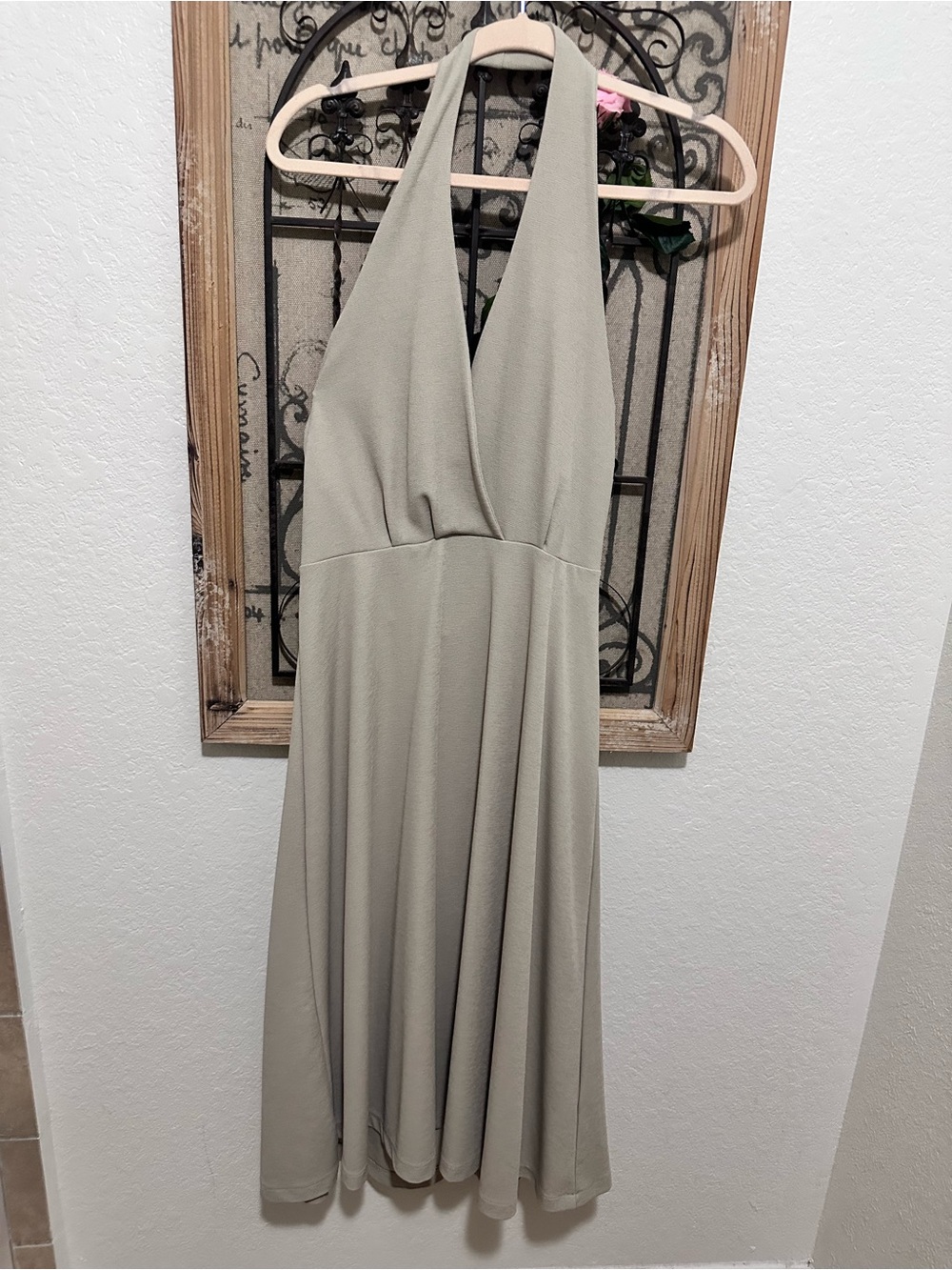 Zara Halter Midi Dress in Light Taupe